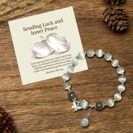 Buddha Stones "Sending Luck and Inner Peace" Cat's Eye Butterfly Bracelet Includes Gift Message Card