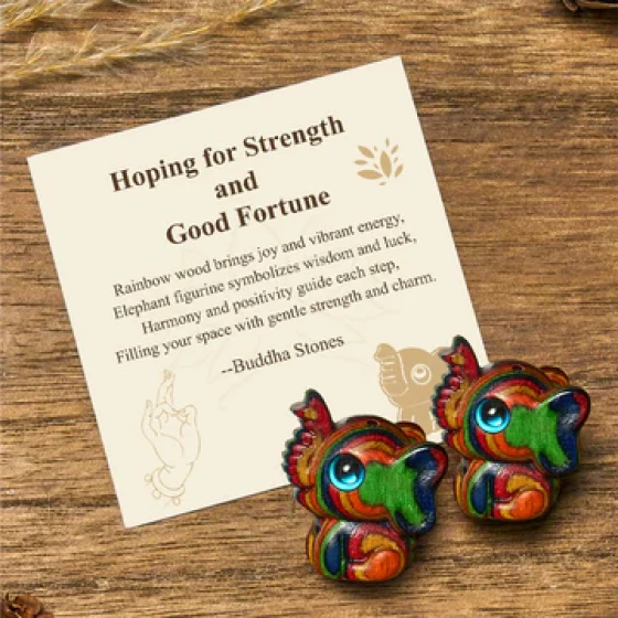 Buddha Stones "Hoping for Strength and Good Fortune" 2Pcs Mini Elephant Includes Gift Message Card