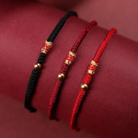 Buddha Stones 925 Sterling Silver Handmade Koi Fish Wealth Success Braided Rope Bracelet